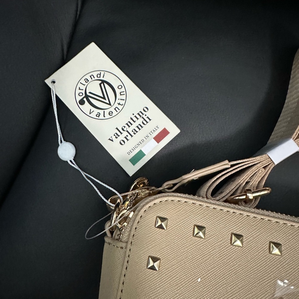 Valentino Orlandi Beige Crossbody Bag with Gold Studded Accents - Picture 2 of 6